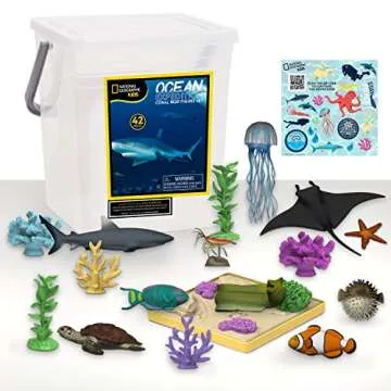National Geographic Kids Tub of Realistic Sea Animal Toy Figures, Recycled Packaging, Storage Container, Kids Toys for Ages 3 Up, Amazon Exclusive
