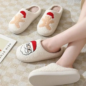 Cute Christmas Slippers with Gingerbread Design for All