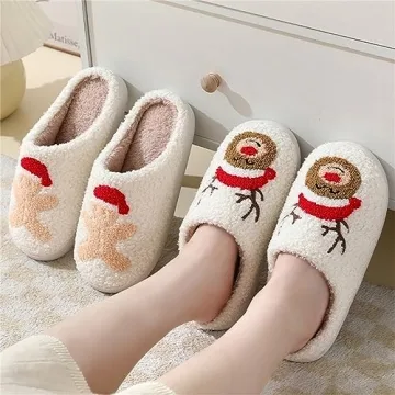Cute Christmas Slippers with Gingerbread Design for All