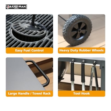 Brand-Man 22in Charcoal Grill with Table Cart