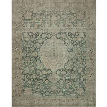 Loloi Magnolia Home by Joanna Gaines Sinclair Collection SIN-05 Jade/Sand 7'-6" x 9'-6", .25" Pile Height, Machine Washable, Area Rug