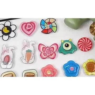 GRIPONG Cute Swappable Expandable and Spinnable Mobile Phone Grip Stand for Phones and Tablets - Acrylic Spinner Accessory (Cotton-Candy Butterfly Spinner)