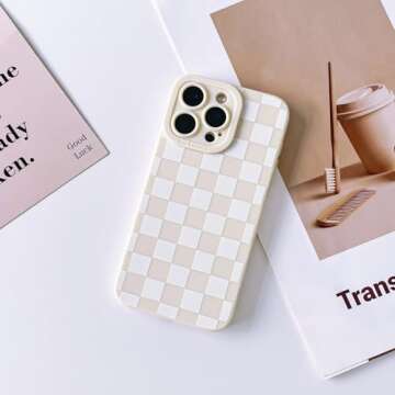 Lovmooful Compatible for iPhone 15 Pro Case Cute Checkerboard Lattice Plaid with Color Design for Girls Women Soft TPU Shockproof Protective Girly for iPhone 15 Pro Case-White