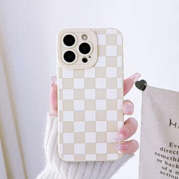 Lovmooful Compatible for iPhone 15 Pro Case Cute Checkerboard Lattice Plaid with Color Design for Girls Women Soft TPU Shockproof Protective Girly for iPhone 15 Pro Case-White
