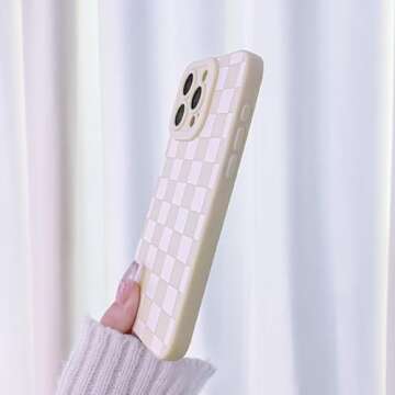 Lovmooful Compatible for iPhone 15 Pro Case Cute Checkerboard Lattice Plaid with Color Design for Girls Women Soft TPU Shockproof Protective Girly for iPhone 15 Pro Case-White