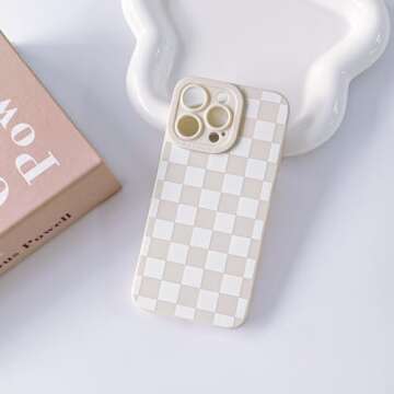 Lovmooful Compatible for iPhone 15 Pro Case Cute Checkerboard Lattice Plaid with Color Design for Girls Women Soft TPU Shockproof Protective Girly for iPhone 15 Pro Case-White