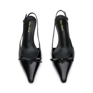 MAVMAX Black Slingback Heels for Women Bow Pointed Close Toe Stilettos High Kitten Heels Pumps Dress...