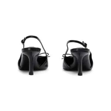 MAVMAX Black Slingback Heels for Women Bow Pointed Close Toe Stilettos High Kitten Heels Pumps Dress Party Heeled Sandals