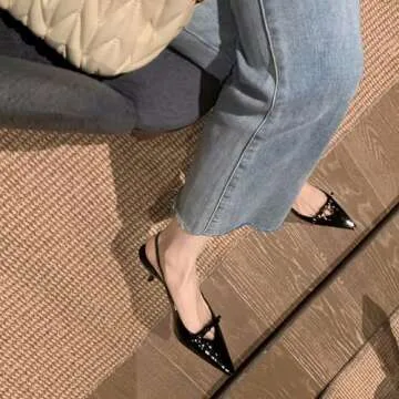 MAVMAX Black Slingback Heels for Women Bow Pointed Close Toe Stilettos High Kitten Heels Pumps Dress Party Heeled Sandals