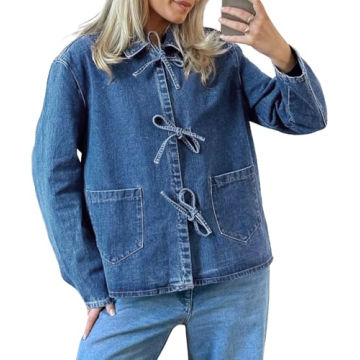 Stylish PLNOTME Women's Denim Shacket - Trendy Tie Front Jacket for Fall