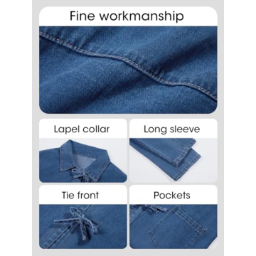 PLNOTME Women's Denim Shacket Trendy Tie Front Fall Fashion
