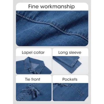 PLNOTME Women's Denim Shacket Trendy Tie Front Fall Fashion