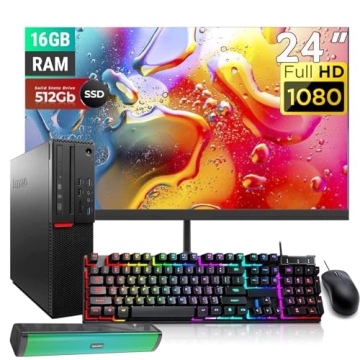 Renewed Lenovo ThinkCentre M700 SFF Desktop with 24" FHD Monitor & RGB Speakers