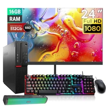 Renewed Lenovo ThinkCentre M700 SFF Desktop with 24" FHD Monitor & RGB Speakers