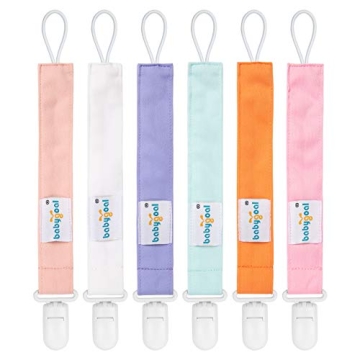 Babygoal Pure Color Pacifier Clips, 6 Pack Binky Paci Holder Clips and Leash for Boys and Girls Fits...