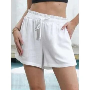 Fancysters Womens Linen Casual Shorts High Waisted Cotton Shorts Summer Flowy Beach Drawstring Shorts with Pockets (C2-Black-XL)