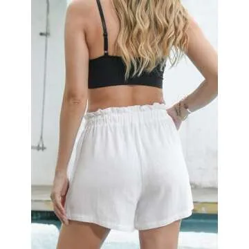 Fancysters Womens Linen Casual Shorts High Waisted Cotton Shorts Summer Flowy Beach Drawstring Shorts with Pockets (C2-Black-XL)