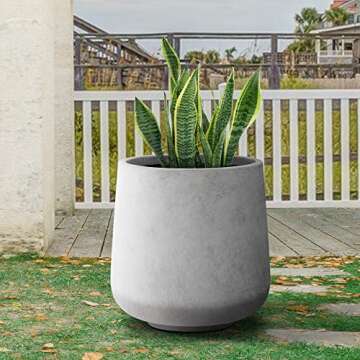 Kante 15.3" Dia Round Concrete Planter, Outdoor Indoor Large Plant Pots Containers with Drainage Hol...