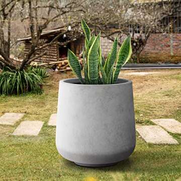 Kante 15.3" Dia Round Concrete Planter, Outdoor Indoor Large Plant Pots Containers with Drainage Hole and Rubber Plug for Home Garden Patio, Natural Concrete