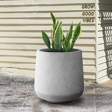 Kante 15.3" Dia Round Concrete Planter, Outdoor Indoor Large Plant Pots Containers with Drainage Hole and Rubber Plug for Home Garden Patio, Natural Concrete
