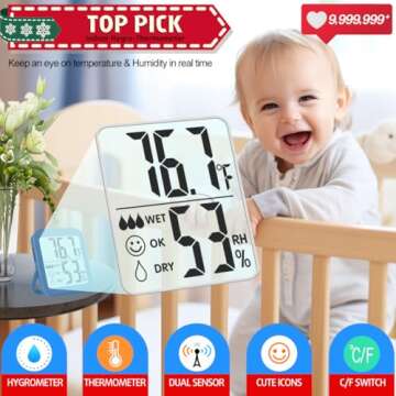 Antonki 2 Pack Room Thermometer for Home, Indoor Hygrometer Humidity Meter Gauge, Digital Temperatur...