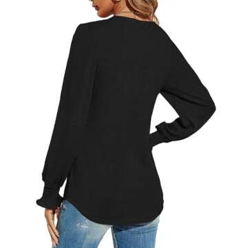 CzzzyL Womens Nursing Tops V Neck Smocked Puff Long Sleeve Breastfeeding Tshirts Mother Baby Shower Pajamas(Black,Medium)