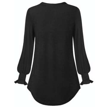 CzzzyL Womens Nursing Tops V Neck Smocked Puff Long Sleeve Breastfeeding Tshirts Mother Baby Shower Pajamas(Black,Medium)