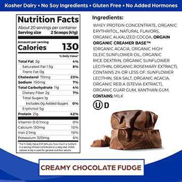 Orgain Whey Protein Powder, Creamy Chocolate Fudge - 21g Grass Fed Dairy Protein, 5g BCAAs, 4g Prebi...