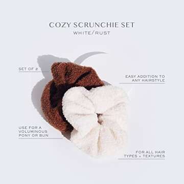 Kristin Ess The Cozy Scrunchie Set - Versatile White & Rust Duo for All Hairstyles
