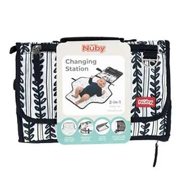 Nuby Portable Baby Changing Pad Station, Quick Wipe Clean Changing Mat with Built-in Pillow, Stripes Print