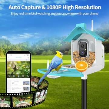 Smart Bird Feeder Camera with AI, 1080P HD, Solar Powered, Ideal Gifts for Bird Lovers