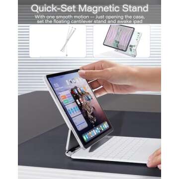 ZENLU iPad Pro 12.9 Inch Case with Keyboard White, Trackpad, Battery Percentage Indicator, Floating Cantilever Stand, 7 Color Backlit Magic-Style Keyboard Case for iPad 12.9(3/4/5/6 Gen), Air 13"(M2)