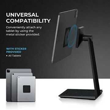 pitaka iPad Magnetic Stand Adjustable iPad Stand for Desk [MagEZ Stand] iPad Holder Stand with 15W Smartphone Wireless Charging Base, Compatible with All Tablets & MagEZ Case 2 for iPad Pro/Air