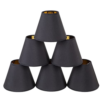 Senmao Home Decor Chandelier Shades Set of 6 with Gold Lining, Black Linen, Clip-On Design 3" Top x ...