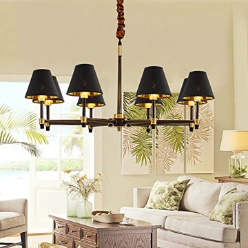 Senmao Black Linen Chandelier Shades Set, Modern Decor