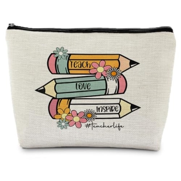 Supwhd Teach Love Inspire Teacher Makeup Bag Cosmetic Bag, Teacher Life Teacher Zipper Pouch, Teache...
