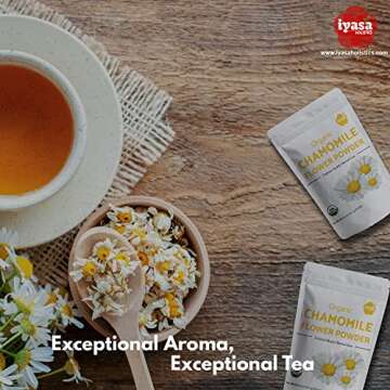 Iyasa Holistics Organic Chamomile Flower Powder, Food Grade for Baking, Cooking, Tea, Summer Drinks, DIY Skin and Hair Care Products, Natural Face Packs, Face Mask 8 oz 223 gm