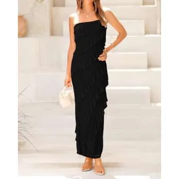 Stylish Strapless Ruffle Midi Dress Perfect for Events