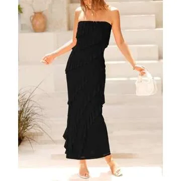 Stylish Strapless Ruffle Midi Dress Perfect for Events