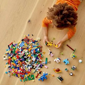 LEGO Bricks and Animals 11011 Classic Creative Toy (1,500 Pieces) — Brick-Built 10 Amazing Animal Figures — Family Christmas Holiday Bundle for Kids Ages 4 and up — BROAGE Drawstring Bag