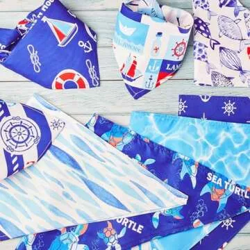 Xuniea 8 Pcs Nautical Dog Bandana Summer Puppy Bandanas Dog Ocean Triangle Scarf Adjustable Washable Pet Bibs Birthday Party Gifts