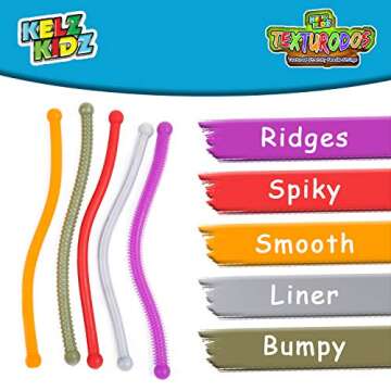 KELZ KIDZ® TEXTURODOS® - Durable Textured (Patented) Stretchy String Fidget and Sensory Toy for Kids - Individually Packaged Monkey Noodles (15 Pack)