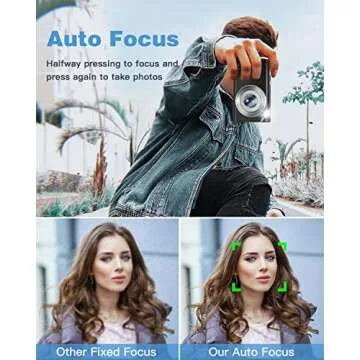 Digital Camera Auto Focus 2.7K 48MP Digital Point and Shoot Camera with 32GB Memory Card,16X Zoom, Time Lapse Vlogging Camera Digital Cameras for 8-15 Years Kids Teenagers Students Boys Girls Black