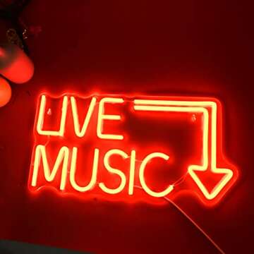 Music Live Led Neon Signs - Handcrafted Led Signs 17 * 11 inches - Wall Decor Led Light For Nightclu...