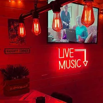 Music Live Led Neon Signs - Handcrafted Led Signs 17 * 11 inches - Wall Decor Led Light For Nightclub,Bar or Bedroom,Music Stadio