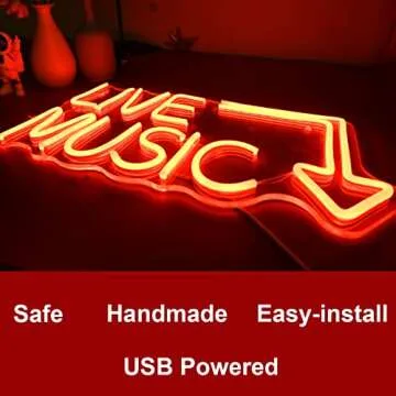 Music Live Led Neon Signs - Handcrafted Led Signs 17 * 11 inches - Wall Decor Led Light For Nightclub,Bar or Bedroom,Music Stadio