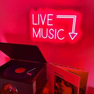 Music Live Led Neon Signs - Handcrafted Led Signs 17 * 11 inches - Wall Decor Led Light For Nightclub,Bar or Bedroom,Music Stadio