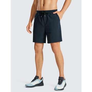 CRZ YOGA Men's Four-Way Stretch Workout Shorts - 7'' Soft Durable for Casual Athletic with Pockets True Navy Large