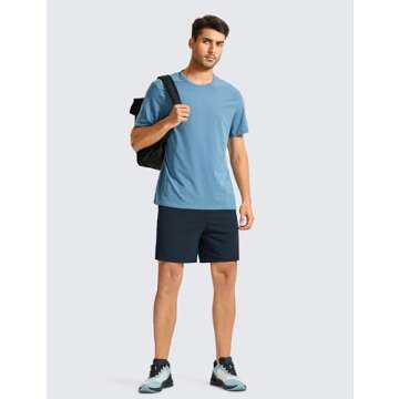 CRZ YOGA Men's Four-Way Stretch Workout Shorts - 7'' Soft Durable for Casual Athletic with Pockets True Navy Large