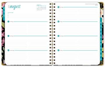 HARDCOVER Academic Year 2022-2023 Planner: (June 2022 Through July 2023) 8.5"x11" Daily Weekly Monthly Planner Yearly Agenda. Bookmark, Pocket Folder and Sticky Note Set (Black Floral Pink)